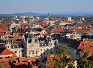 Rathaus vom Schlossberg aus